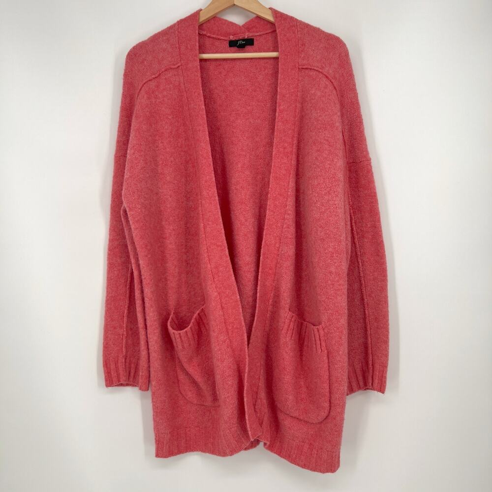 J.Crew Wool Alpaca Blend Open Cardigan Sweater Small Pink Long Lined Pockets
